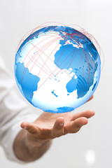 Global network connection. World map point and line composition concept