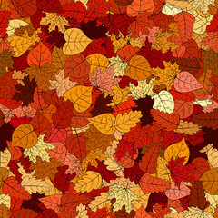 abstract vector doodle autumn leaves seamless pattern
