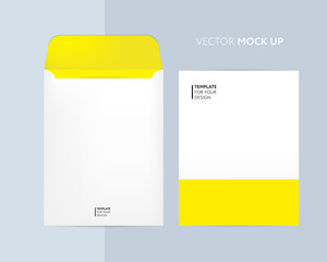 Business envelope A4 mock up with yellow design
