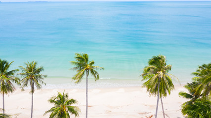 Aerial view palm beach in tropical idyllic paradise island.