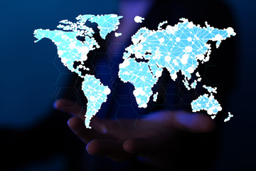 Global network connection. World map point and line composition concept