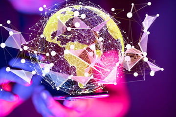 Businessman touching global network and data exchanges over the world
