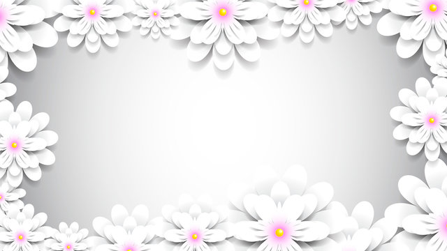 Paper cut art flowers background