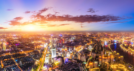 Aerial view and skyline of Shanghai cityscape