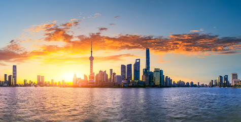 Fototapeta na wymiar Sunrise cityscape and skyline of Shanghai