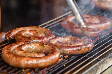 Grilled Northern Thai spicy sausages close-up