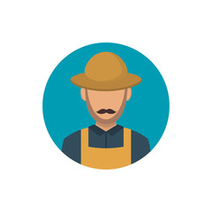 Vector flat icon of worker. Farmer vector icon. Farmer with beard. Man with the beard and mustache.