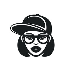 Young girl in baseball cap and glasses 