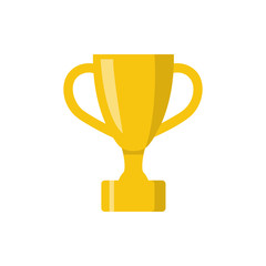 Golden shining cup icon. Vector illustration of prize with two grips with cap. Object isolated on white background