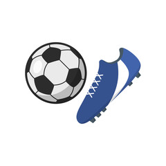 Icons football sneaker with ball. Сartoon flat style rerto in vector illustration.