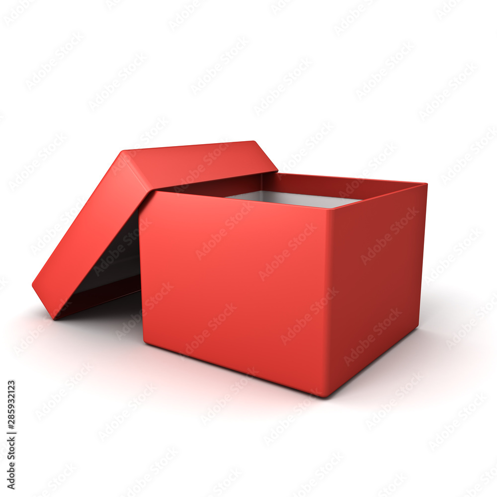 Fototapete Blank open red cardboard box isolated on white background with shadow 3D rendering