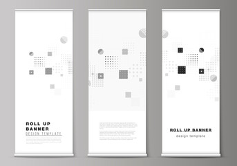 Naklejka na ściany i meble The vector illustration of the editable layout of roll up banner stands, vertical flyers, flags design business templates. Abstract vector background with fluid geometric shapes.