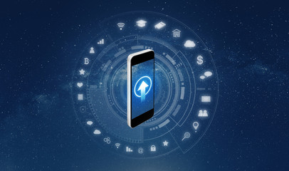 Mobile smart phone with application icons. Smart devices remote control and internet of things