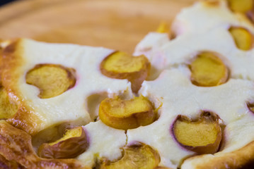 Food, cottage cheese casserole with peaches