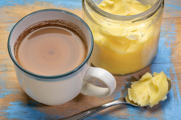 cup of fresh fatty coffee with ghee