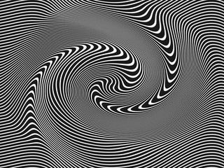 Abstract waving horizontal lines. Black and white op art background. Technology line art design. Abstract simple pattern. Modern conceptual illusion