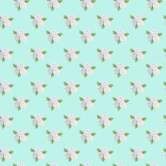 Seamless pattern, watercolor, vanilla flowers, marshmallows, ice cream floral ornament, fruits for texitil, scrap paper, website background