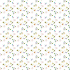 Seamless pattern, watercolor, vanilla flowers, marshmallows, ice cream floral ornament, fruits for texitil, scrap paper, website background
