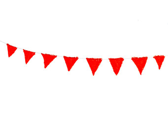Red triangle flag paint on the white paper.