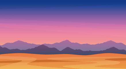 Beautiful landscape illustration of twilight mountains, free EPS vector art. Scenic panorama of mountains at dusk