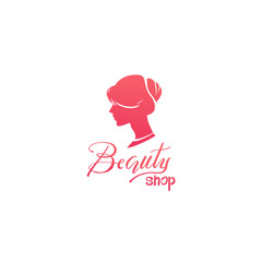 Logo with woman profile for beauty shop, female head, style haircut