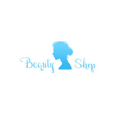 Logo with woman profile for beauty shop, female head, style haircut