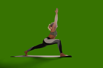 Yoga woman isolated on green screen.
