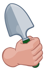 A gardener or farmer cartoon hand in a fist holding a garden spade