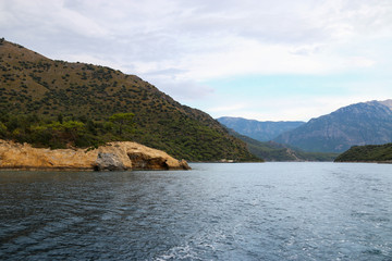 Fototapeta na wymiar view of the sea and mountains – Fethiye ölüdeniz yatch tour