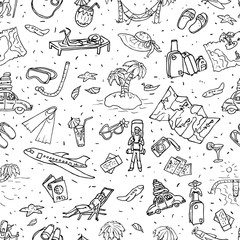 Materiał do szycia Travel hand drawn seamless vector pattern