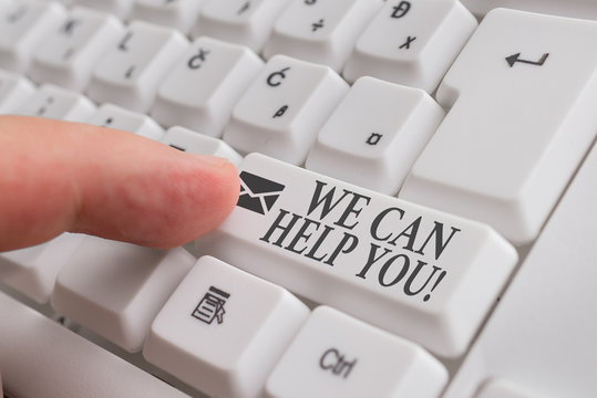 Word writing text We Can Help You. Business photo showcasing offering good assistance to customers or friends White pc keyboard with empty note paper above white background key copy space