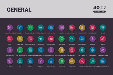 general concept 40 outline colorful round icons set