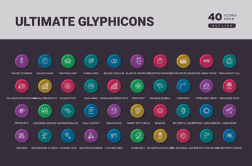 ultimate glyphicons concept 40 outline colorful round icons set