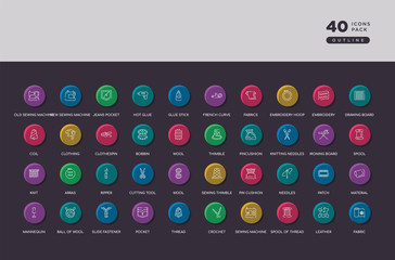 sew concept 40 outline colorful round icons set