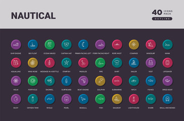 nautical concept 40 outline colorful round icons set