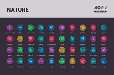 nature concept 40 outline colorful round icons set