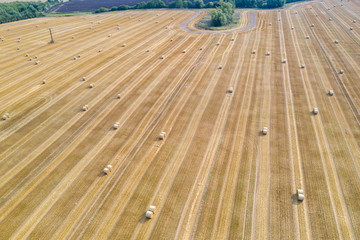 on a field lie numerous bales of straw