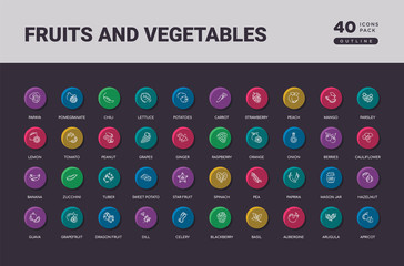 fruits and vegetables concept 40 outline colorful round icons set