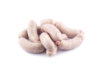 fresh homemade grilled meat sausages on a white background,isolated