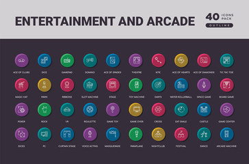 entertainment and arcade concept 40 outline colorful round icons set