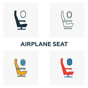 Airplane Seat icon set. Four elements in diferent styles from airport icons collection. Creative airplane seat icons filled, outline, colored and flat symbols