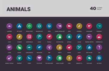 animals concept 40 colorful round icons set