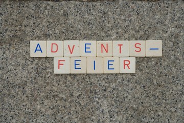 Adventsfeier (Advent celebration) in single wooden letters