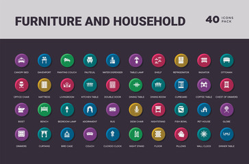 furniture and household concept 40 colorful round icons set