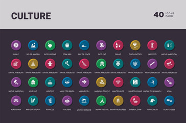 culture concept 40 colorful round icons set