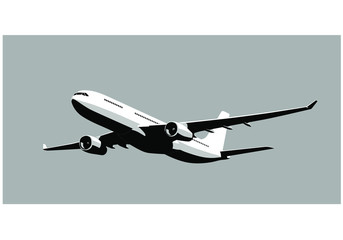 Flying airplane, takeoff airliner, commercial jet aircraft, airliner. Vector illustration.
