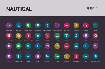 nautical concept 40 colorful round icons set
