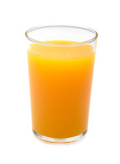 Glass of fresh orange juice isolated on white background.