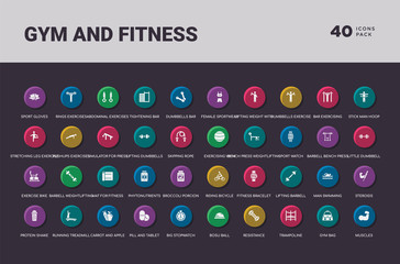 gym and fitness concept 40 colorful round icons set
