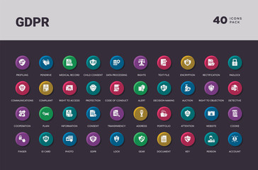 gdpr concept 40 colorful round icons set